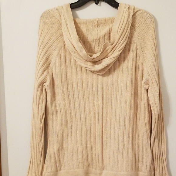 Pull Over Knit Beige Hooded Thin Sweater Size L - Picture 4 of 5